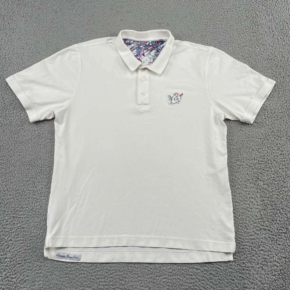 Robert Graham Polo Shirt Mens Large White Monkey Martini Classic Fit Cotton